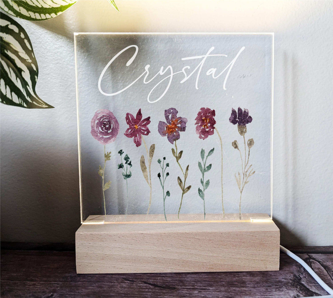 Personalized Floral Kids Room Decor Custom Name LED Light