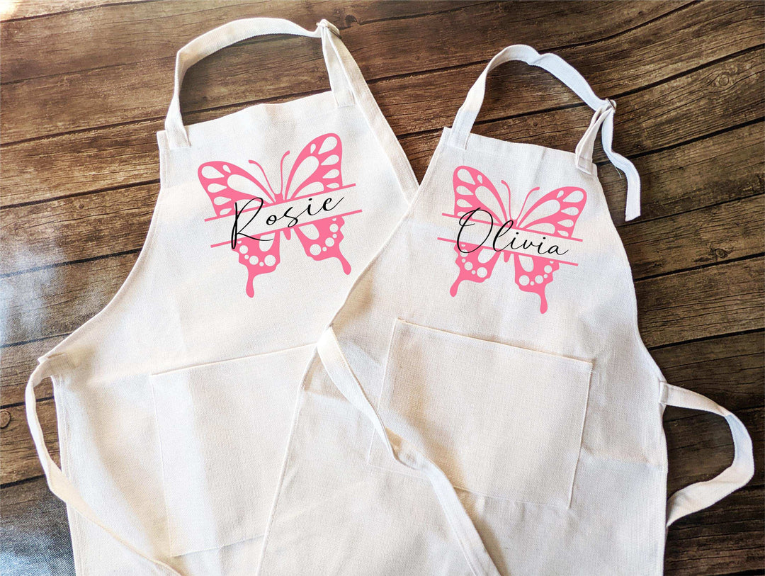 Personalized Butterfly Kid Apron With Pocket Mommy And Me