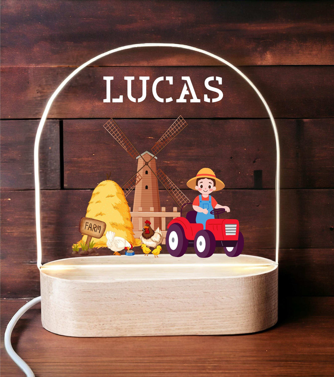 Custom Farmer Kid Night Light with Name Room Decor