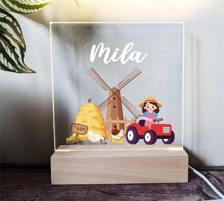 Custom Farmer Kid Night Light with Name Room Decor