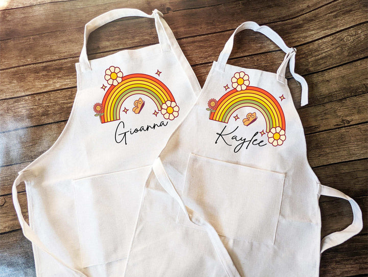 Retro Rainbow Kid Apron With Pocket Mommy And Me Gift