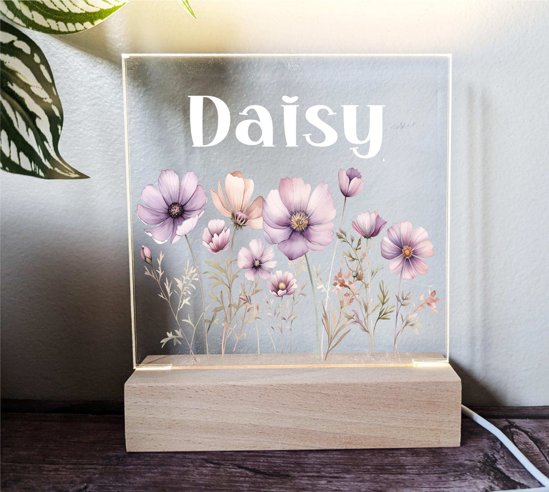 Custom Night Light Floral Kids Night Light with Name Decor