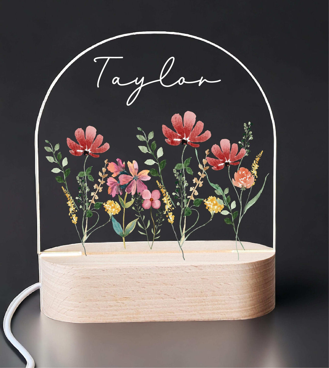 Floral Kids Night Light With Name Custom Baby Gift Decor