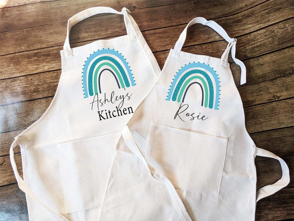 Personalized Rainbow Kids Apron with Pocket and Adjustable Strap