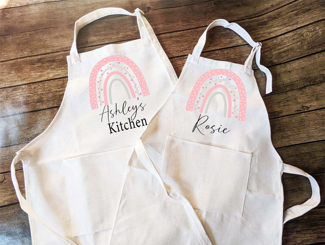 Personalized Rainbow Kid Apron with Pocket and Strap