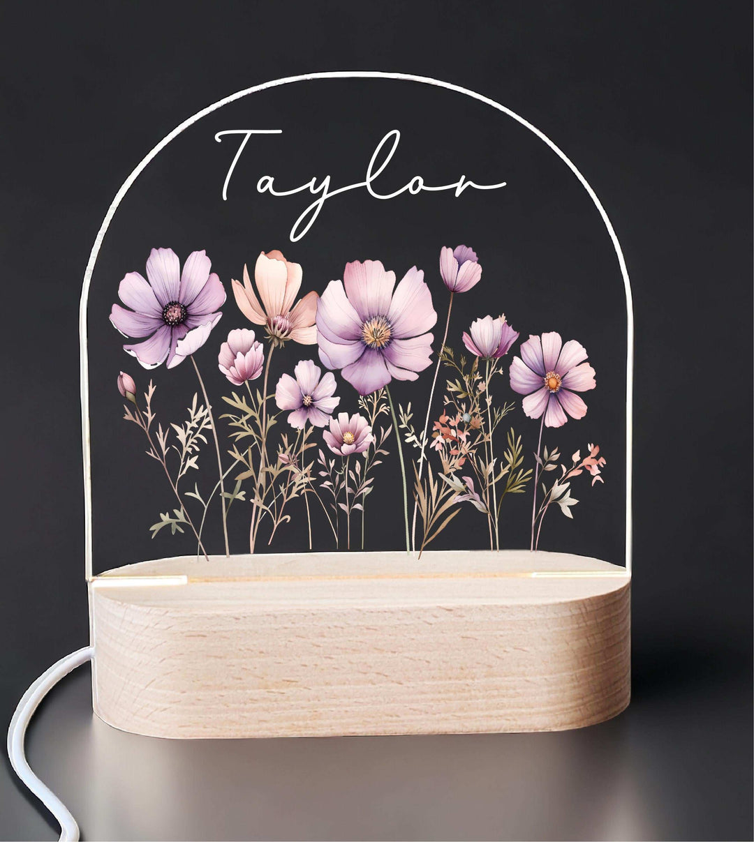 Custom Night Light Floral Kids Night Light with Name Decor