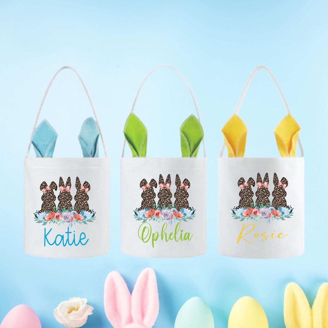 Kids Easter Bag with Leopard Bunny Personalized Name Gift