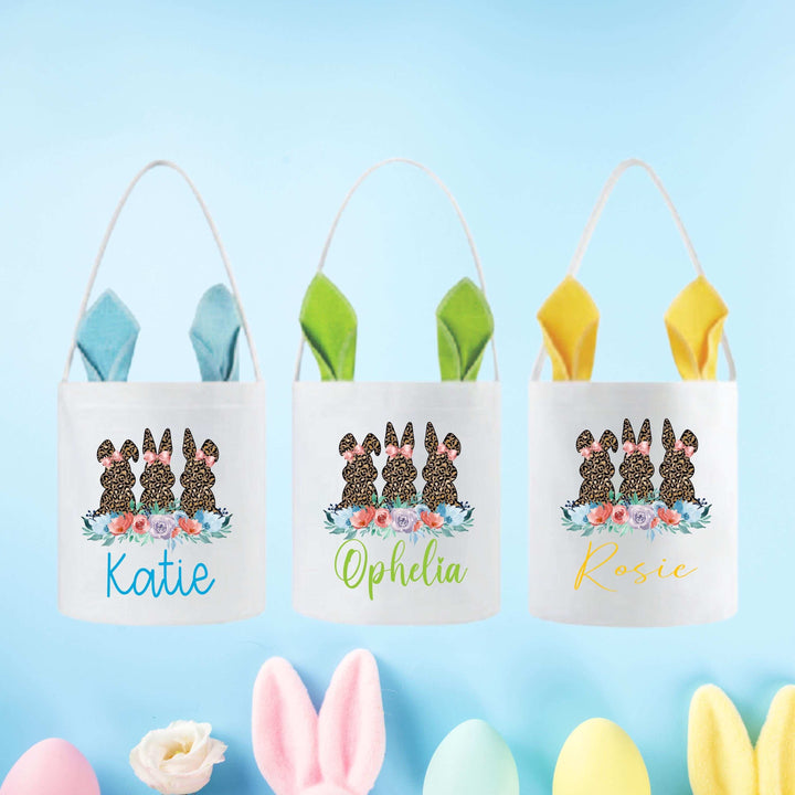 Kids Easter Bag with Leopard Bunny Personalized Name Gift