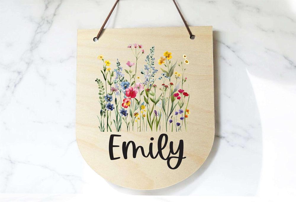 New Born Nursery Decor Wild Flowers Wooden Name Sign