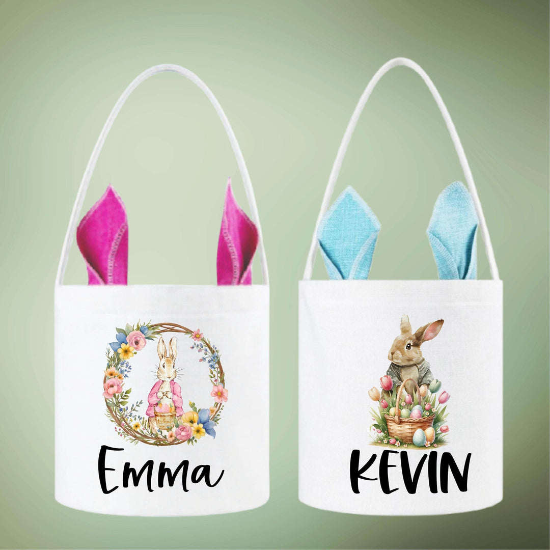 Custom Kids Easter Bag With Bunny Ears Personalized Egg Hunt Bag