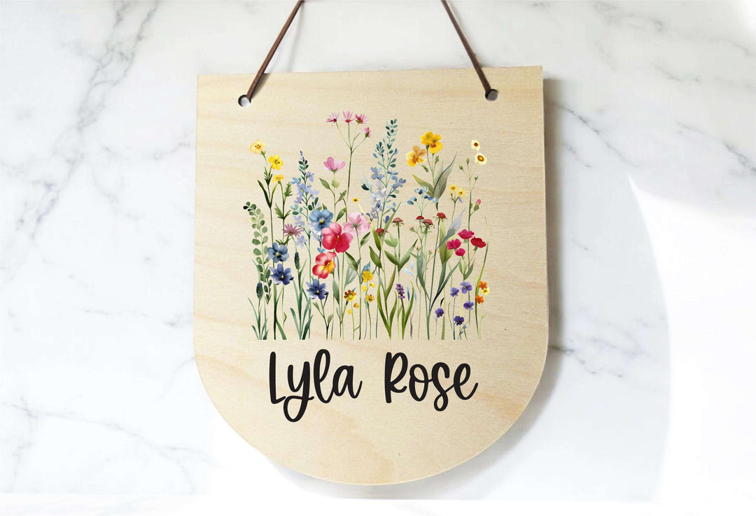 New Born Nursery Decor Wild Flowers Wooden Name Sign