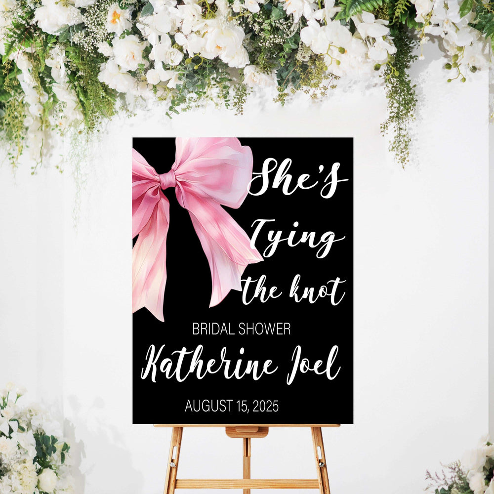 Bridal Shower Sign Pink Bow She's Tying The Knots Custom Sign