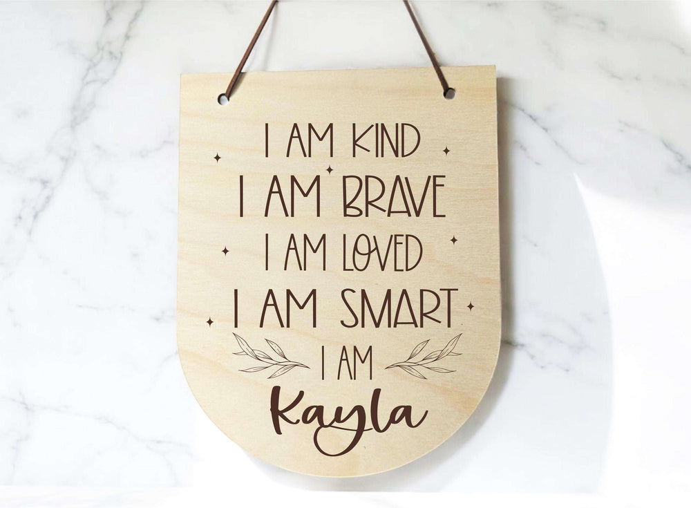 I Am Brave Wood Nursery Decor Wall Flag Arch Kids Sign