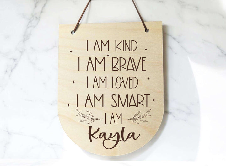 I Am Brave Wood Nursery Decor Wall Flag Arch Kids Sign