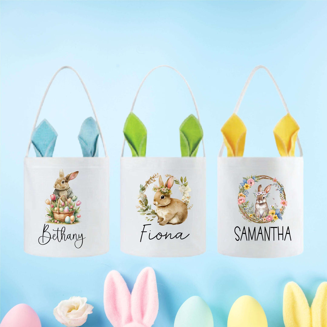 Custom Kids Easter Bag With Bunny Ears Personalized Egg Hunt Bag