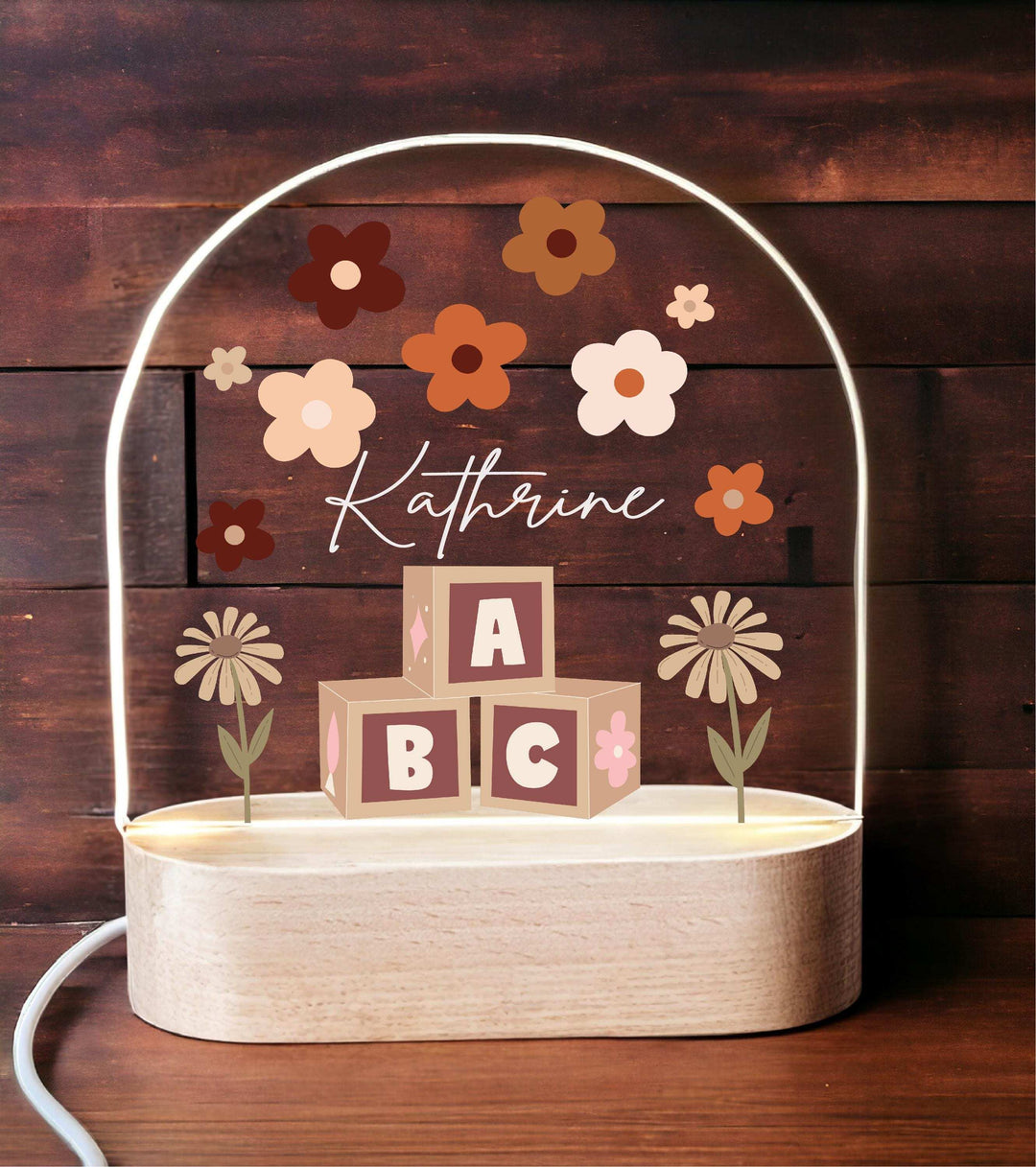Personalized Baby Night Light Retro Daisy Led Nursery Decor