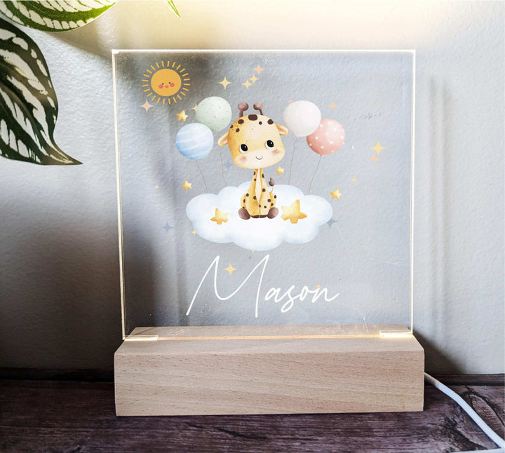 Personalized Giraffe Kids Room Light Decor Custom Name LED Light