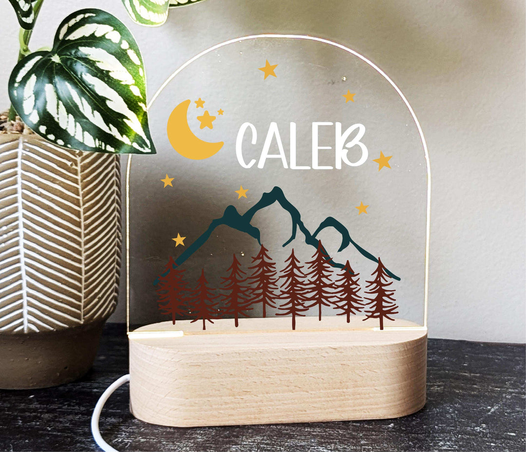 Mountain Kids Room Light Decor with Birthday Custom Name LED Light