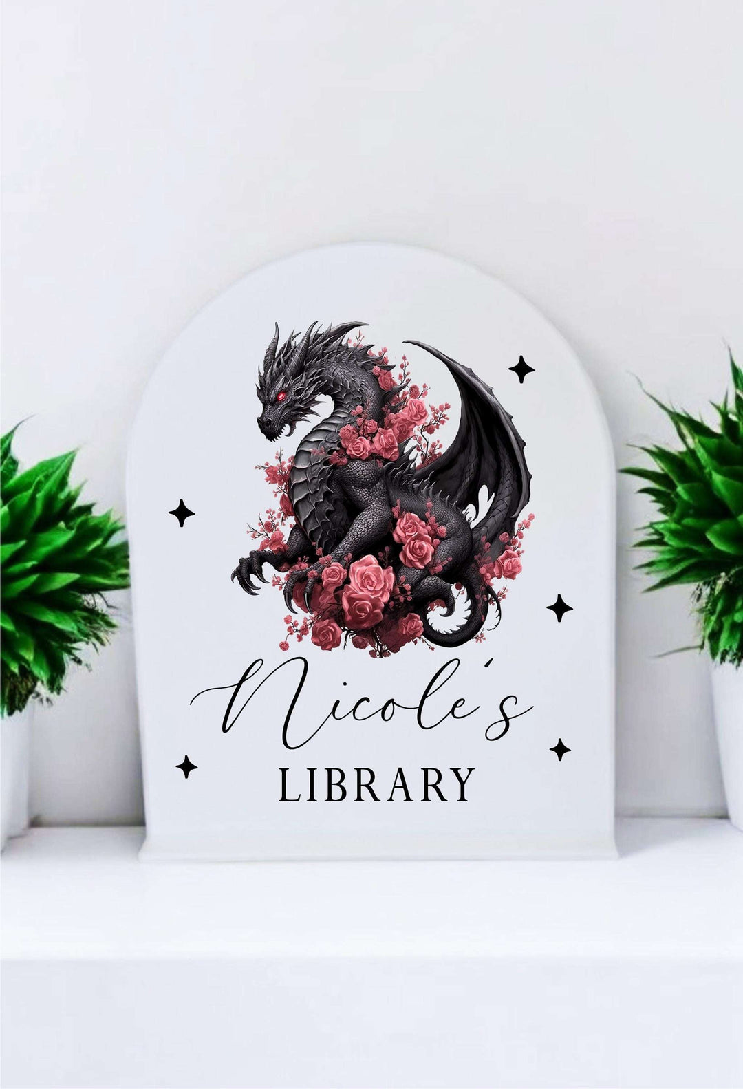 Dragon Library Sign Bookshelf Decor Personalized Gift For Readers