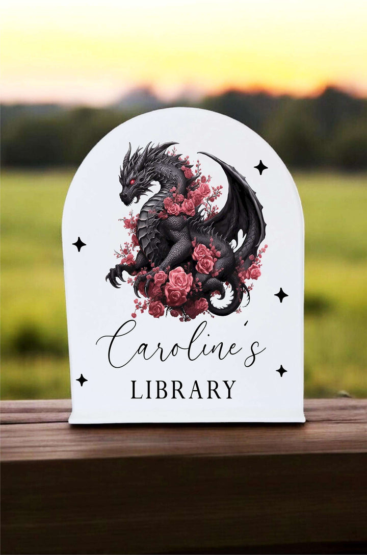 Dragon Library Sign Bookshelf Decor Personalized Gift For Readers