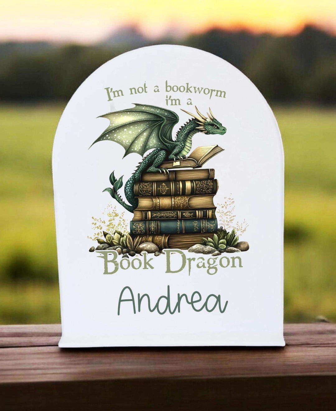 Book Dragon Library Sign Personalized Bookshelf Decor Gift