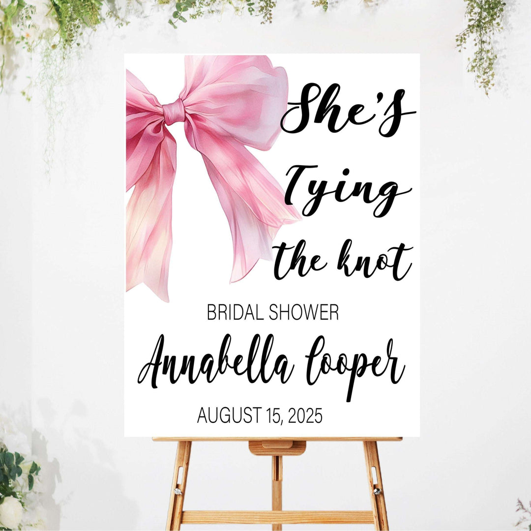 Bridal Shower Sign Pink Bow She's Tying The Knots Custom Sign