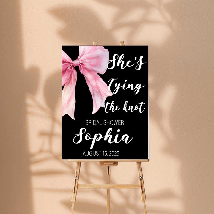 Bridal Shower Sign Pink Bow She's Tying The Knots Custom Sign