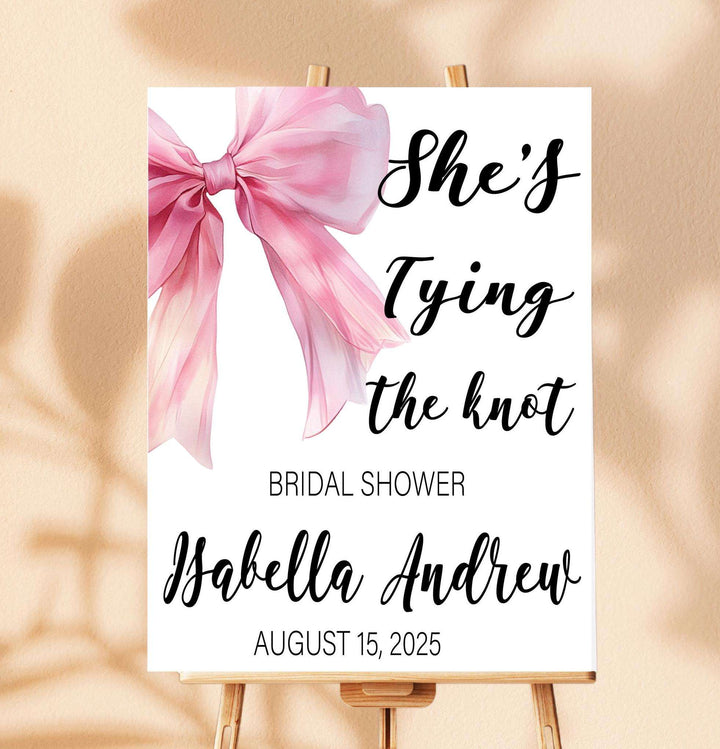 Bridal Shower Sign Pink Bow She's Tying The Knots Custom Sign