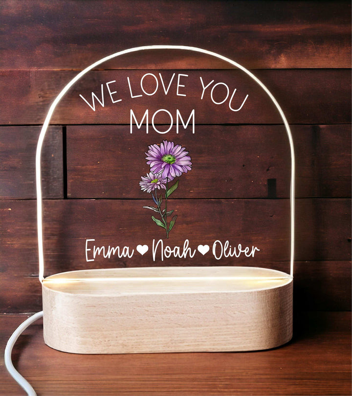 Birth Month Flower Acrylic Night Light Gift for Mom and Grandma