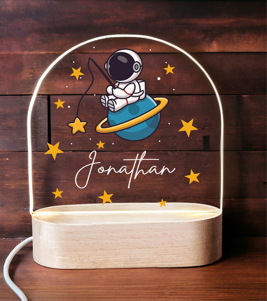 Nursery Space Decor Boy Astronaut Custom Name LED Light