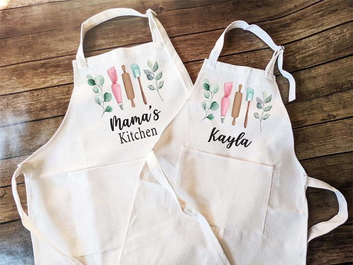 Mothers Day Gift Kitchen Apron Women With Pocket And Kids Matching Apron