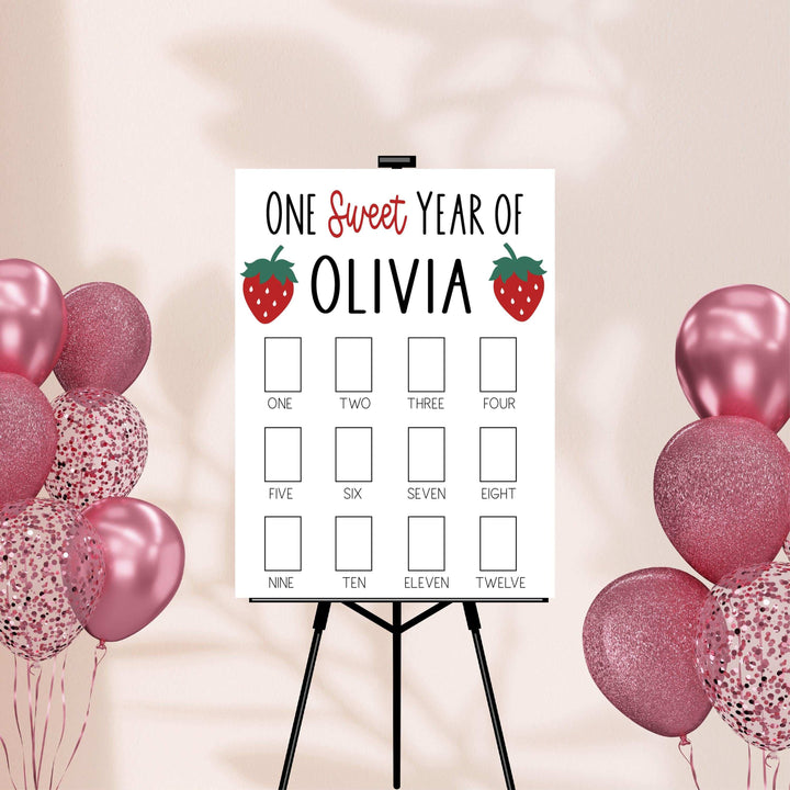 Sweet One Strawberry Theme First Birthday Photo Board Sign