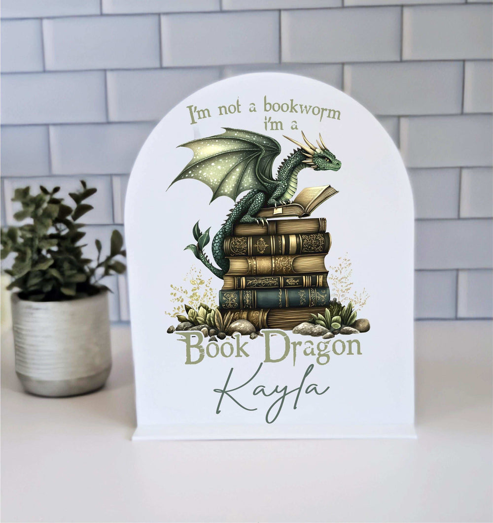 Book Dragon Library Sign Personalized Bookshelf Decor Gift