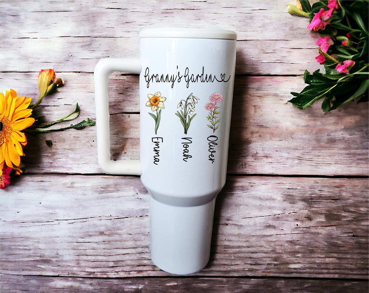 Mothers Day Birth Flower Gift For Mom Cup With Kids Name