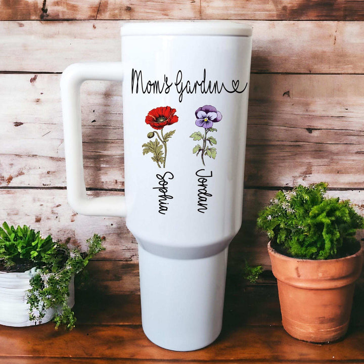 Mothers Day Birth Flower Gift For Mom Cup With Kids Name