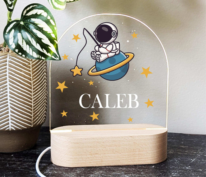 Nursery Space Decor Boy Astronaut Custom Name LED Light