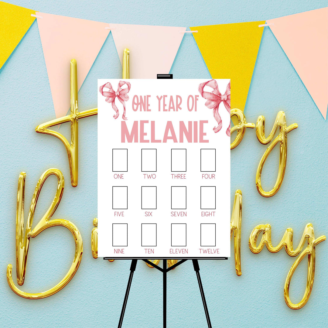 One Year of Girl Pink Bow Photo Board Birthday Sign