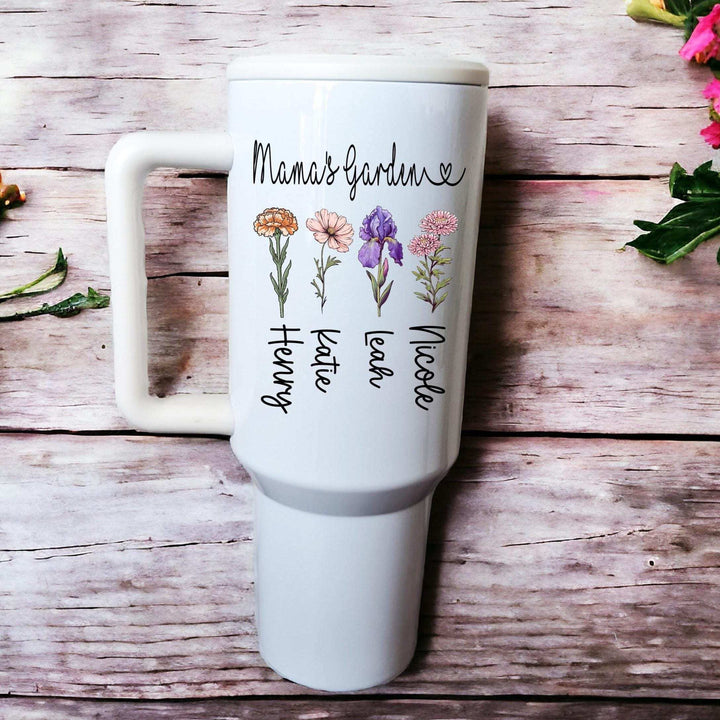 Mothers Day Birth Flower Gift For Mom Cup With Kids Name