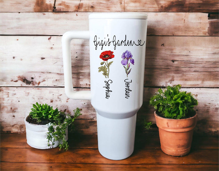 Mothers Day Birth Flower Gift For Mom Cup With Kids Name