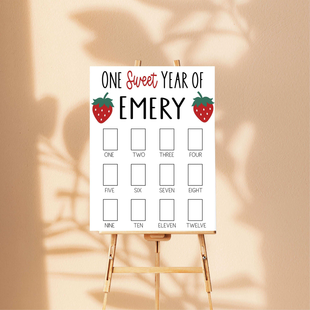 Sweet One Strawberry Theme First Birthday Photo Board Sign