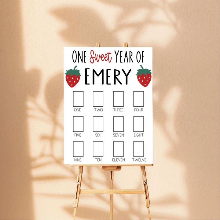 Sweet One Strawberry Theme First Birthday Photo Board Sign