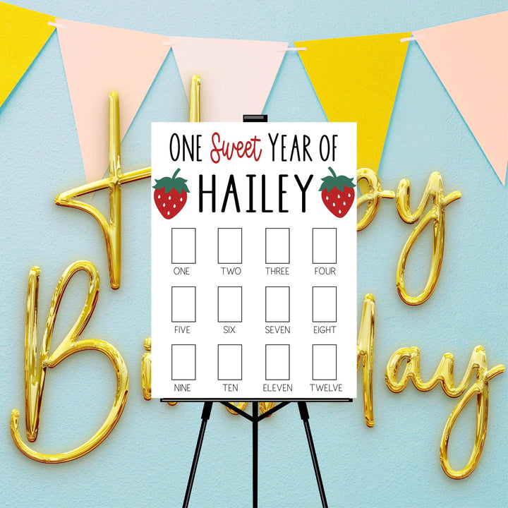 Sweet One Strawberry Theme First Birthday Photo Board Sign