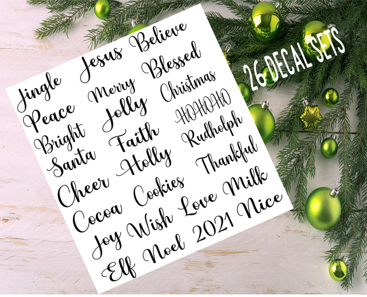 Christmas ornament vinyl decal set,Christmas words decal bundle,26 xmas word bundle