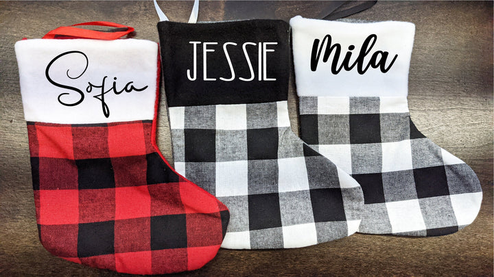 Personalized Christmas Stockings with name | Custom Name small/mini Plaid Christmas stockings