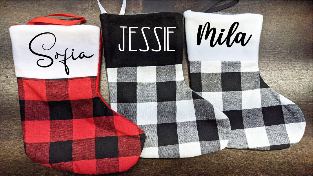 Personalized Mini Plaid Christmas Stockings with Name