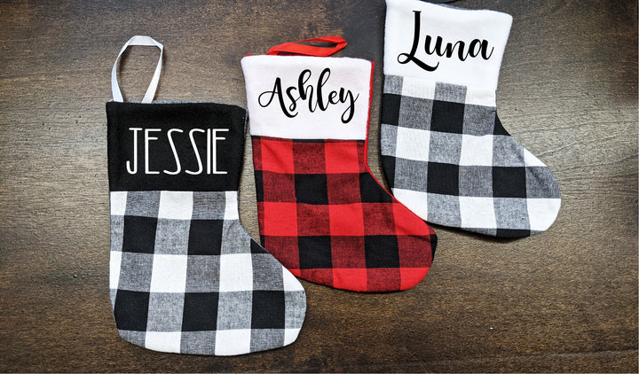 Personalized Christmas Stockings with name | Custom Name small/mini Plaid Christmas stockings