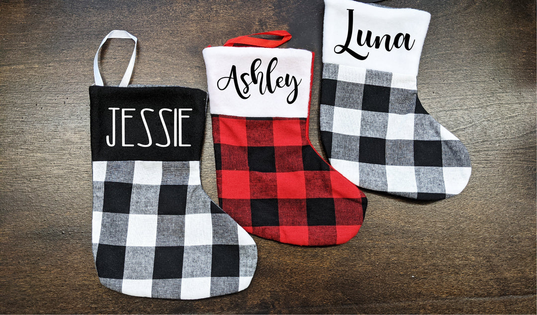 Personalized Mini Plaid Christmas Stockings with Name