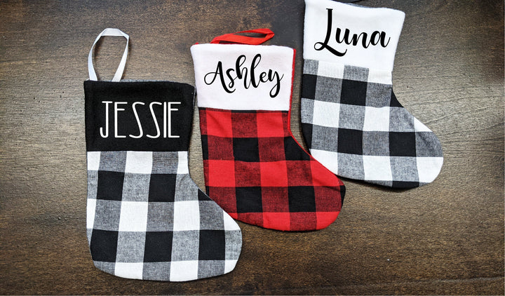 Personalized Christmas Stockings with name | Custom Name small/mini Plaid Christmas stockings