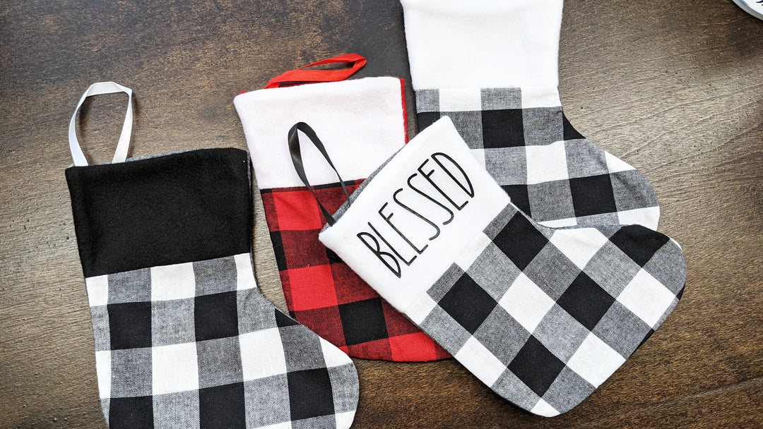 Personalized Christmas Stockings with name | Custom Name small/mini Plaid Christmas stockings