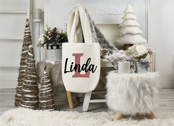 Personalized Name and initial Canvas Tote Bag | Custom name Canvas Tote Bag